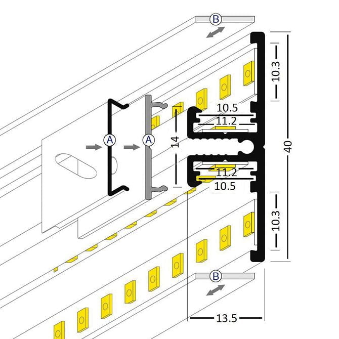 BACK LED ALUMINIUM PROFILE -2M Back K01-1015 Cross Section 670X670